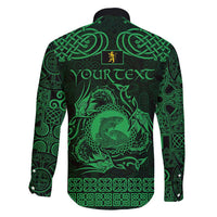 Personalized Cardiganshire Ceredigion Family Matching Off Shoulder Short Dress and Hawaiian Shirt Green Leaping Salmon Celtic-inspired - Wonder Print Shop