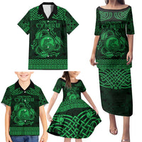 Personalized Cardiganshire Ceredigion Family Matching Puletasi and Hawaiian Shirt Green Leaping Salmon Celtic-inspired - Wonder Print Shop