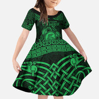 Personalized Cardiganshire Ceredigion Family Matching Summer Maxi Dress and Hawaiian Shirt Green Leaping Salmon Celtic-inspired - Wonder Print Shop