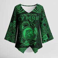 Personalized Cardiganshire Ceredigion Kimono Sleeve Blouse Green Leaping Salmon Celtic-inspired - Wonder Print Shop