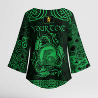Personalized Cardiganshire Ceredigion Kimono Sleeve Blouse Green Leaping Salmon Celtic-inspired - Wonder Print Shop