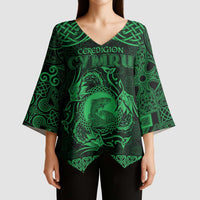 Personalized Cardiganshire Ceredigion Kimono Sleeve Blouse Green Leaping Salmon Celtic-inspired - Wonder Print Shop