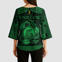 Personalized Cardiganshire Ceredigion Kimono Sleeve Blouse Green Leaping Salmon Celtic-inspired - Wonder Print Shop