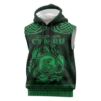 Personalized Cardiganshire Ceredigion Sleeveless Hoodie Green Leaping Salmon Celtic-inspired - Wonder Print Shop