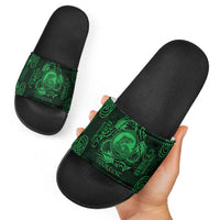 Personalized Cardiganshire Ceredigion Slide Sandals Green Leaping Salmon Celtic-inspired - Wonder Print Shop