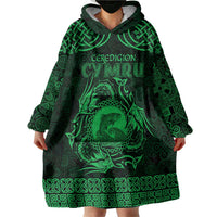 Personalized Cardiganshire Ceredigion Wearable Blanket Hoodie Green Leaping Salmon Celtic-inspired - Wonder Print Shop