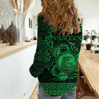 Personalized Cardiganshire Ceredigion Women Casual Shirt Green Leaping Salmon Celtic-inspired - Wonder Print Shop
