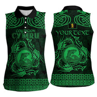 Personalized Cardiganshire Ceredigion Women Sleeveless Polo Shirt Green Leaping Salmon Celtic-inspired - Wonder Print Shop