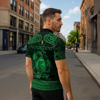 Personalized Cardiganshire Ceredigion Zipper Polo Shirt Green Leaping Salmon Celtic-inspired - Wonder Print Shop