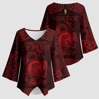 Personalized Cardiganshire Ceredigion Kimono Sleeve Blouse Red Leaping Salmon Celtic-inspired - Wonder Print Shop
