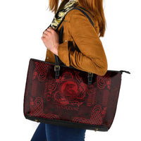 Personalized Cardiganshire Ceredigion Leather Tote Bag Red Leaping Salmon Celtic-inspired - Wonder Print Shop