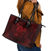 Personalized Cardiganshire Ceredigion Leather Tote Bag Red Leaping Salmon Celtic-inspired - Wonder Print Shop