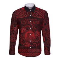 Personalized Cardiganshire Ceredigion Long Sleeve Button Shirt Red Leaping Salmon Celtic-inspired - Wonder Print Shop