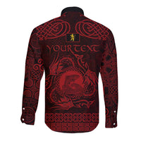 Personalized Cardiganshire Ceredigion Long Sleeve Button Shirt Red Leaping Salmon Celtic-inspired - Wonder Print Shop