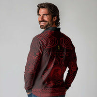 Personalized Cardiganshire Ceredigion Long Sleeve Polo Shirt Red Leaping Salmon Celtic-inspired - Wonder Print Shop