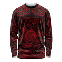 Personalized Cardiganshire Ceredigion Long Sleeve Shirt Red Leaping Salmon Celtic-inspired - Wonder Print Shop