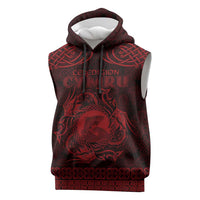 Personalized Cardiganshire Ceredigion Sleeveless Hoodie Red Leaping Salmon Celtic-inspired - Wonder Print Shop