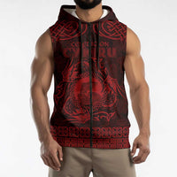 Personalized Cardiganshire Ceredigion Sleeveless Zip Hoodie Red Leaping Salmon Celtic-inspired - Wonder Print Shop