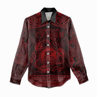 Personalized Cardiganshire Ceredigion Women Casual Shirt Red Leaping Salmon Celtic-inspired - Wonder Print Shop