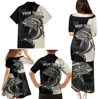 Personalised Polynesia Fishing Family Matching Puletasi Dress and Hawaiian Shirt With Maori Hei Matau Fish Hook Gold Art - Wonder Print Shop