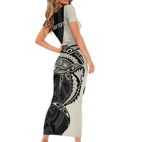 Personalised Polynesia Fishing Family Matching Short Sleeve Bodycon Dress and Hawaiian Shirt With Maori Hei Matau Fish Hook Gold Art - Wonder Print Shop