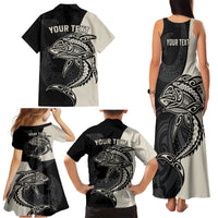 Personalised Polynesia Fishing Family Matching Tank Maxi Dress and Hawaiian Shirt With Maori Hei Matau Fish Hook Gold Art - Wonder Print Shop