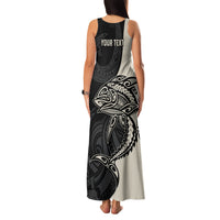 Personalised Polynesia Fishing Family Matching Tank Maxi Dress and Hawaiian Shirt With Maori Hei Matau Fish Hook Gold Art - Wonder Print Shop
