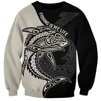 Personalised Polynesia Fishing Sweatshirt With Maori Hei Matau Fish Hook Gold Art - Wonder Print Shop