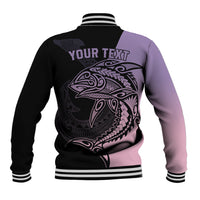 Personalised Polynesia Fishing Baseball Jacket With Maori Hei Matau Fish Hook Pastel Art LT9 - Wonder Print Shop