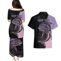 Personalised Polynesia Fishing Couples Matching Puletasi Dress and Hawaiian Shirt With Maori Hei Matau Fish Hook Pastel Art LT9 - Wonder Print Shop