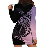 Personalised Polynesia Fishing Hoodie Dress With Maori Hei Matau Fish Hook Pastel Art - Wonder Print Shop