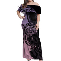 Personalised Polynesia Fishing Off Shoulder Maxi Dress With Maori Hei Matau Fish Hook Pastel Art - Wonder Print Shop