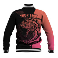 Personalised Polynesia Fishing Baseball Jacket With Maori Hei Matau Fish Hook Pink Art LT9 - Wonder Print Shop