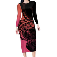 Personalised Polynesia Fishing Family Matching Long Sleeve Bodycon Dress and Hawaiian Shirt With Maori Hei Matau Fish Hook Pink Art LT9 - Wonder Print Shop