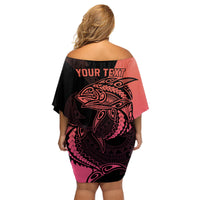 Personalised Polynesia Fishing Family Matching Off Shoulder Short Dress and Hawaiian Shirt With Maori Hei Matau Fish Hook Pink Art LT9 - Wonder Print Shop
