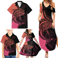 Personalised Polynesia Fishing Family Matching Summer Maxi Dress and Hawaiian Shirt With Maori Hei Matau Fish Hook Pink Art - Wonder Print Shop