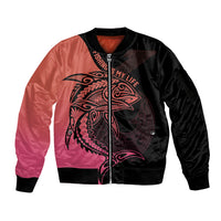 Personalised Polynesia Fishing Sleeve Zip Bomber Jacket With Maori Hei Matau Fish Hook Pink Art - Wonder Print Shop