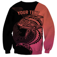 Personalised Polynesia Fishing Sweatshirt With Maori Hei Matau Fish Hook Pink Art - Wonder Print Shop