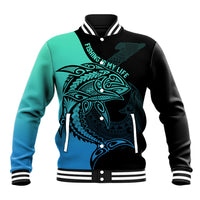 Personalised Polynesia Fishing Baseball Jacket With Maori Hei Matau Fish Hook Turquoise Art LT9 - Wonder Print Shop