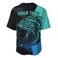 Personalised Polynesia Fishing Baseball Jersey With Maori Hei Matau Fish Hook Turquoise Art LT9 - Wonder Print Shop