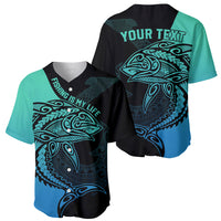 Personalised Polynesia Fishing Baseball Jersey With Maori Hei Matau Fish Hook Turquoise Art LT9 - Wonder Print Shop