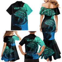 Personalised Polynesia Fishing Family Matching Mermaid Dress and Hawaiian Shirt With Maori Hei Matau Fish Hook Turquoise Art LT9 - Wonder Print Shop