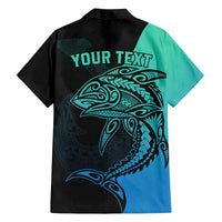 Personalised Polynesia Fishing Family Matching Off Shoulder Short Dress and Hawaiian Shirt With Maori Hei Matau Fish Hook Turquoise Art LT9 - Wonder Print Shop