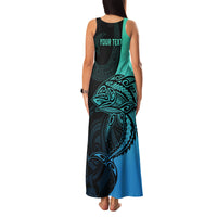 Personalised Polynesia Fishing Family Matching Tank Maxi Dress and Hawaiian Shirt With Maori Hei Matau Fish Hook Turquoise Art - Wonder Print Shop