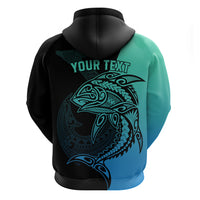 Personalised Polynesia Fishing Hoodie With Maori Hei Matau Fish Hook Turquoise Art - Wonder Print Shop