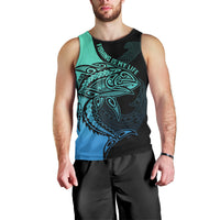 Personalised Polynesia Fishing Men Tank Top With Maori Hei Matau Fish Hook Turquoise Art - Wonder Print Shop
