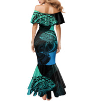 Personalised Polynesia Fishing Mermaid Dress With Maori Hei Matau Fish Hook Turquoise Art - Wonder Print Shop