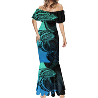Personalised Polynesia Fishing Mermaid Dress With Maori Hei Matau Fish Hook Turquoise Art - Wonder Print Shop
