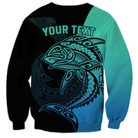 Personalised Polynesia Fishing Sweatshirt With Maori Hei Matau Fish Hook Turquoise Art - Wonder Print Shop