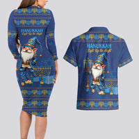 Hanukkah Jewish Star of David Couples Matching Long Sleeve Bodycon Dress and Hawaiian Shirt Chilling With My Gnomies LT9 - Wonder Print Shop